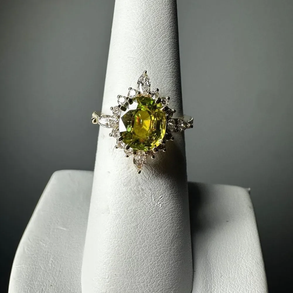 NWT‎ 8.2x7.2mm Oval Cut Sphene with .64ctw diamonds in 14kt yellow gold ring!